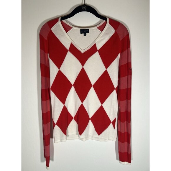 Burberry Golf v-neck red white argyle sweater M athleisure designer preppy - Picture 1 of 8
